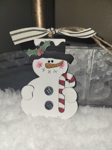 Candy Cane Snowman Ornament